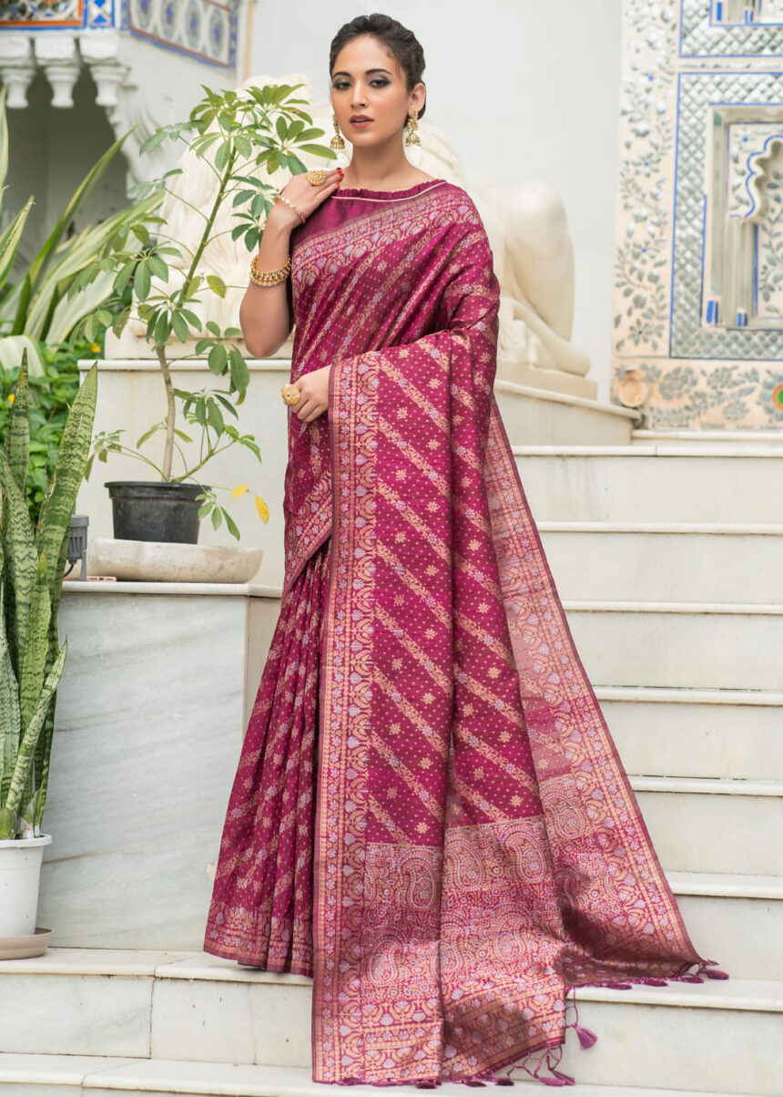 Purple Lucknowi Chikankari Organza Saree Urban Womania