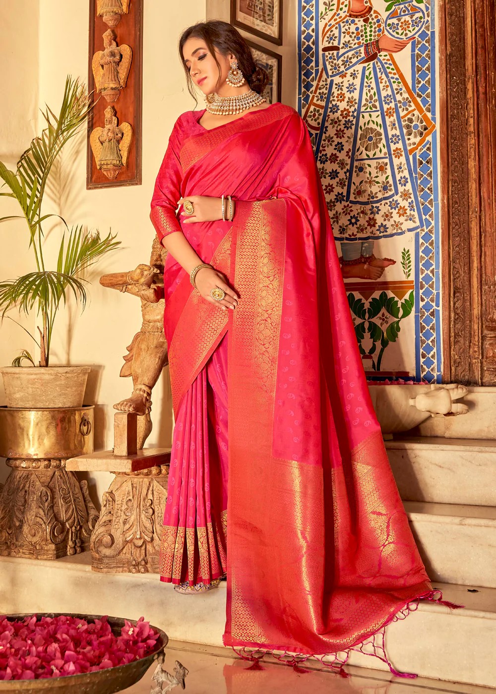 Princess Pink Woven Kanjivaram Silk Saree Urban Womania