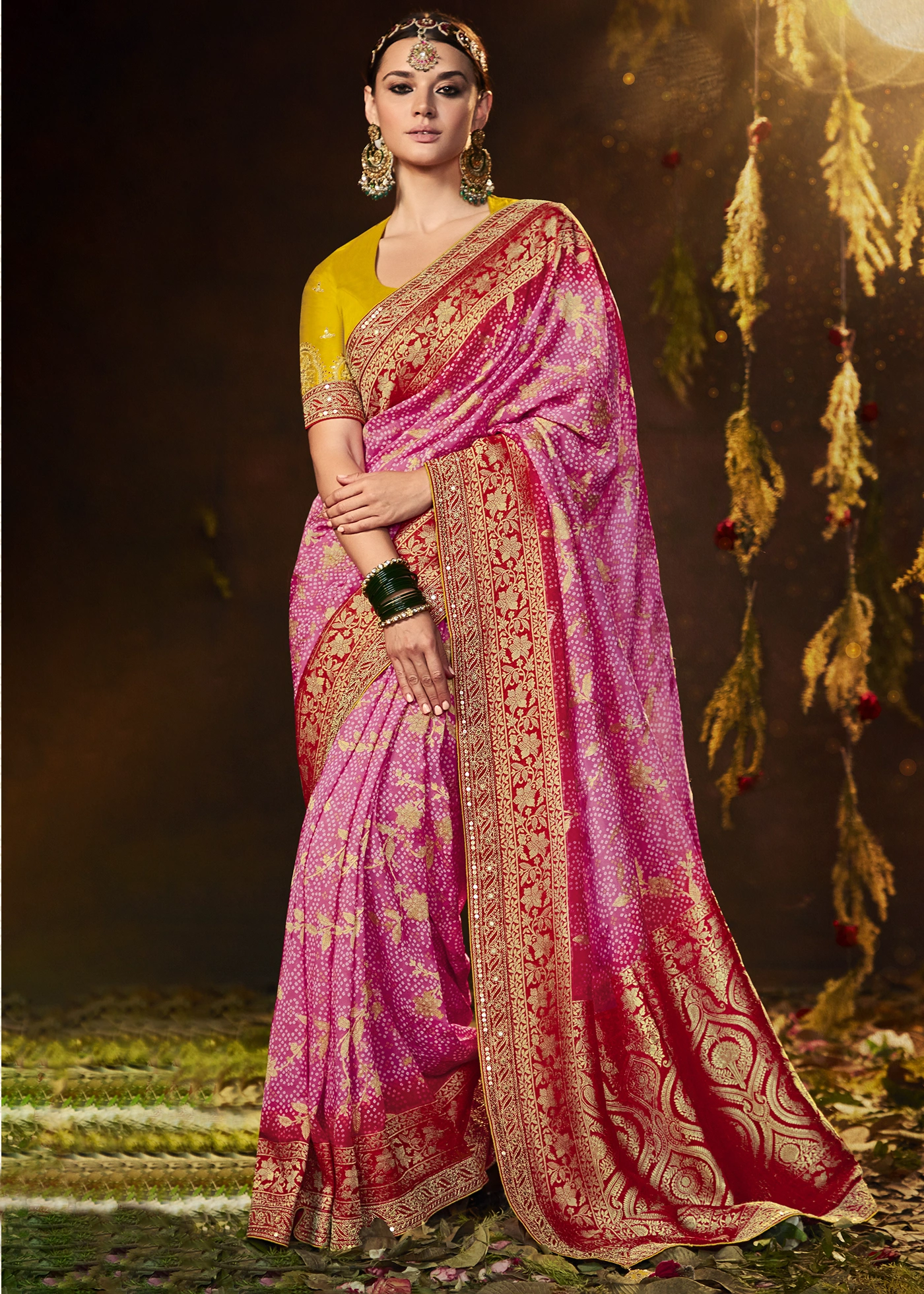 Lotus Pink Woven Georgette Silk Banarasi Saree Urban Womania