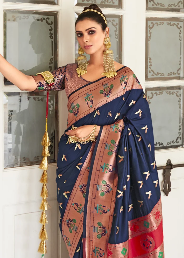 Navy Blue Paithani Silk Saree Urban Womania