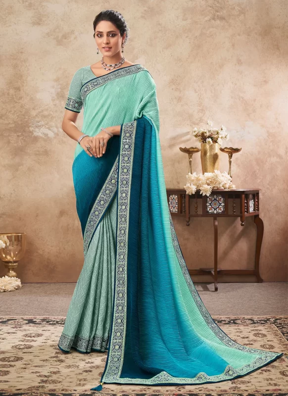 Blue Dual-tone Half N Half Chinon Chiffon Saree