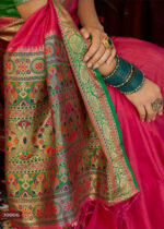 Dark Pink & Green Woven Tussar Silk Saree