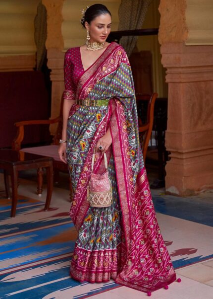 Flint Gray Patola Silk Saree