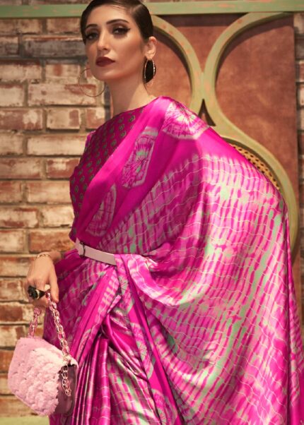 Hot Pink Satin Crepe Saree