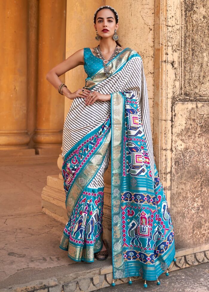 Light Blue Woven Patola Silk Saree