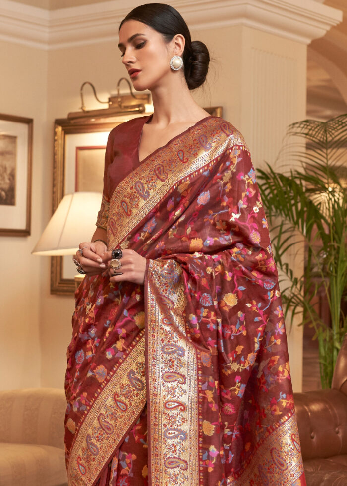 Maroon Kashmiri Jamawar Saree