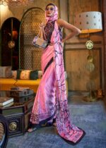 Pink Satin Silk Printed Saree