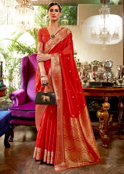 Red Smooth Silk Banarasi Saree