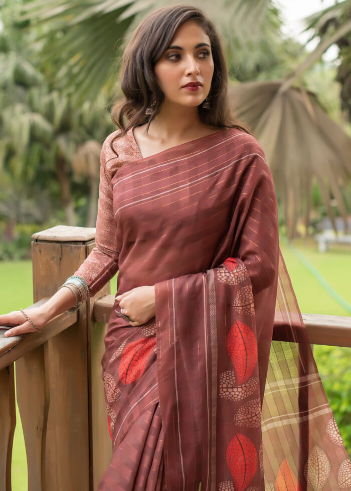 Redwood Digital Print Linen Saree