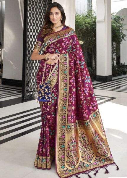 Wine Woven Patola Silk Saree