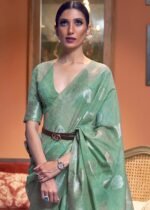 Bermuda Green Woven Linen Silk Saree