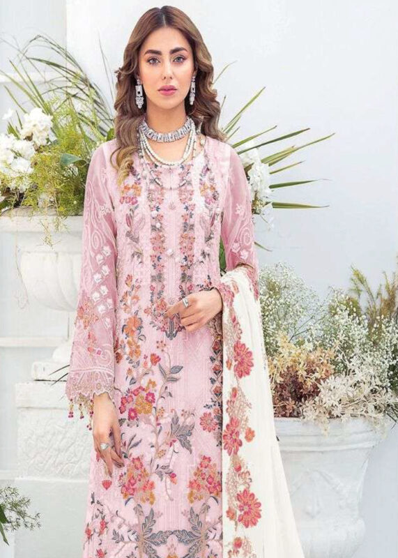 Blush Pink Embroidered Designer Georgette Suit