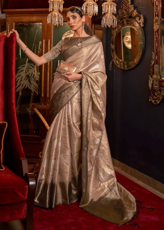 Brown Dual Shade Woven Banarasi Silk Saree