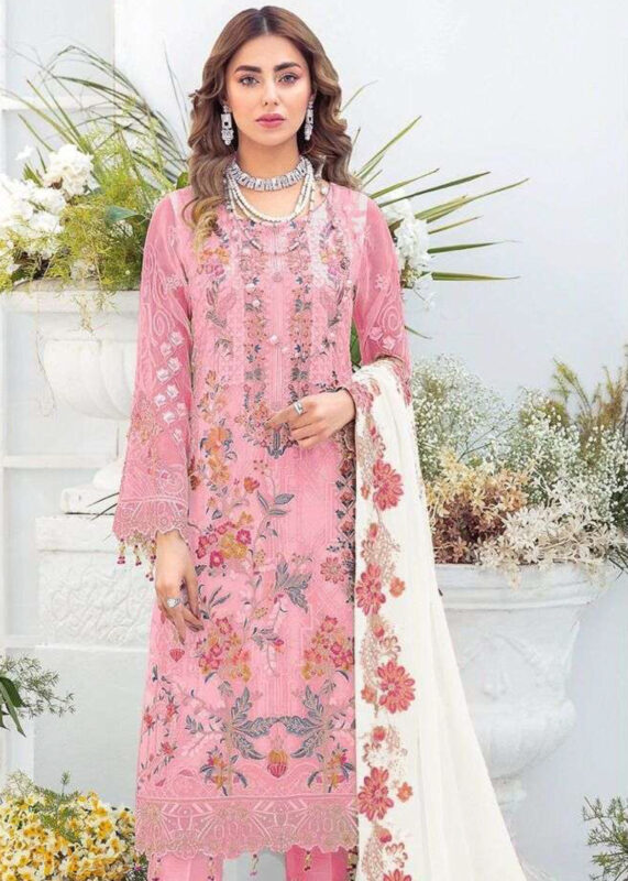 Pink Embroidered Designer Georgette Suit