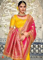 Pink & Yellow Dual-Colour Woven Banarasi Silk Saree