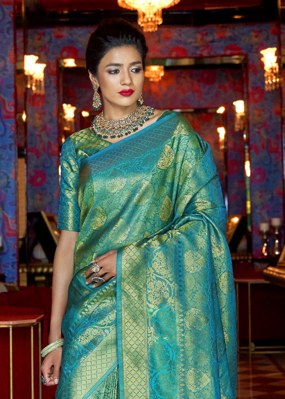 Amazon.com: Mimosa Women's Kanchipuram Art Silk Saree (109_Turquoise Blue), Turquoise  Blue, 6 Yards : Clothing, Shoes & Jewelry