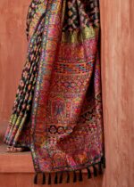 Black Kashmiri Jamawar Woven Pashmina Silk Saree