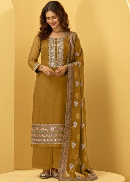 Mustard Yellow Embroidered Georgette Suit Set