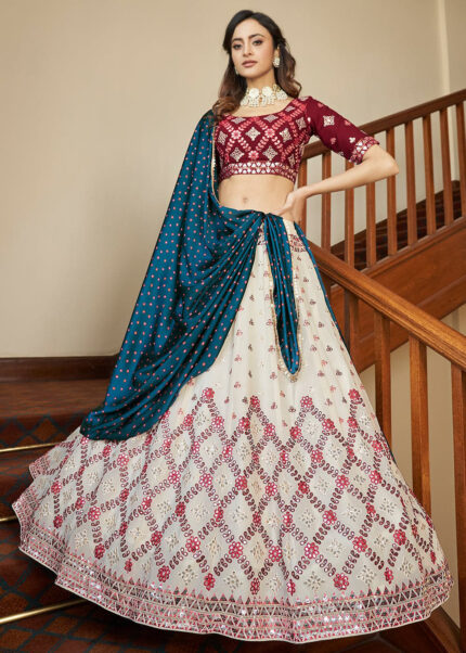 Beige Maroon Lehenga Choli