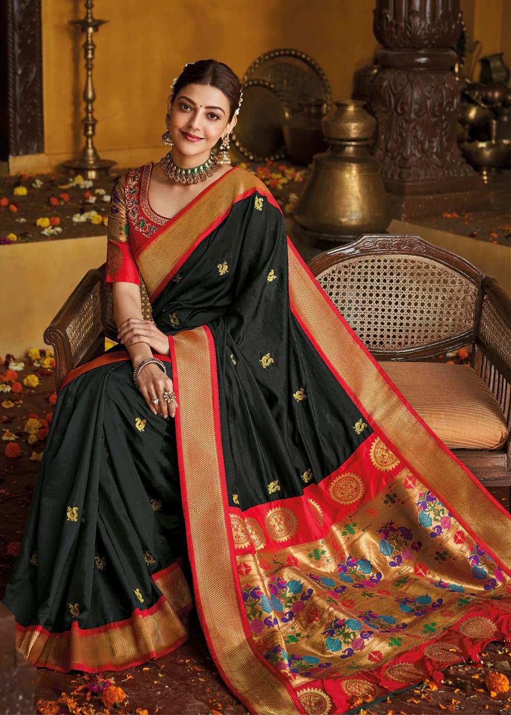 Black Woven Paithani Silk Saree - Urban Womania