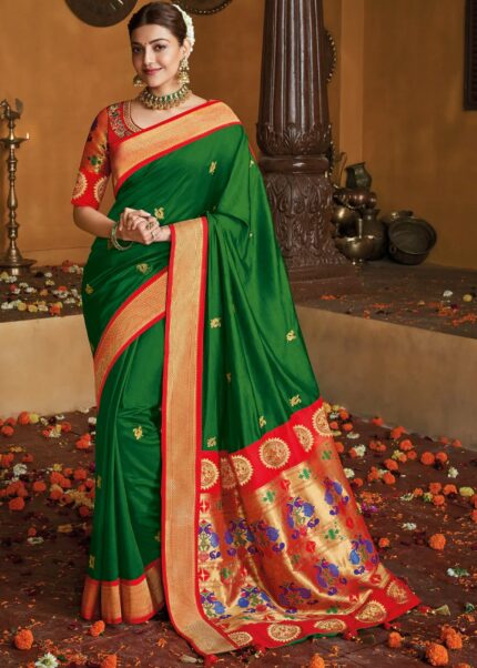 Emerald Green Paithani Silk Saree