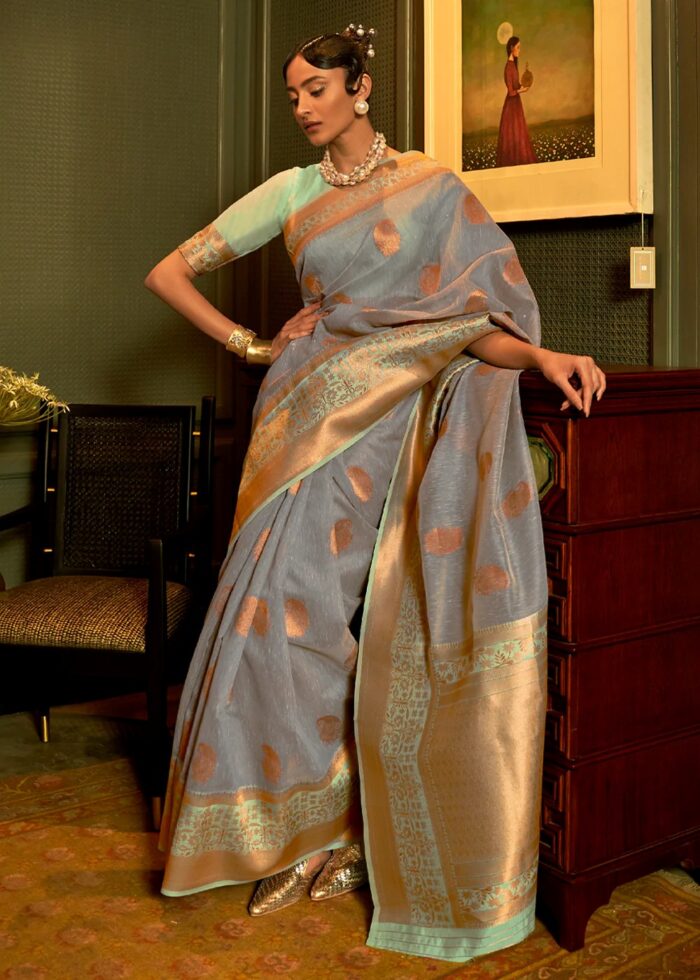 Gray Banarasi Linen Saree