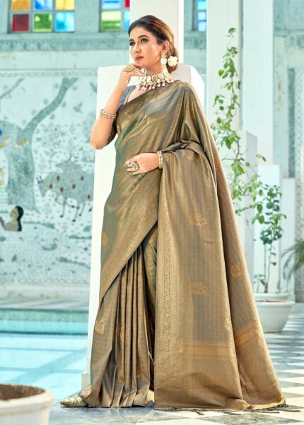 Gray Woven Kanjivaram Silk Saree