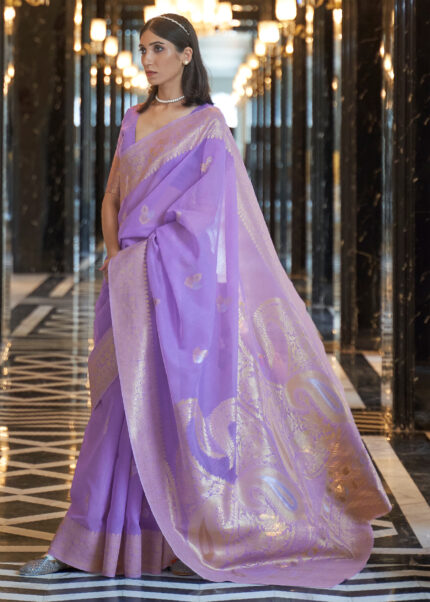 Lilac Purple Woven Linen Saree