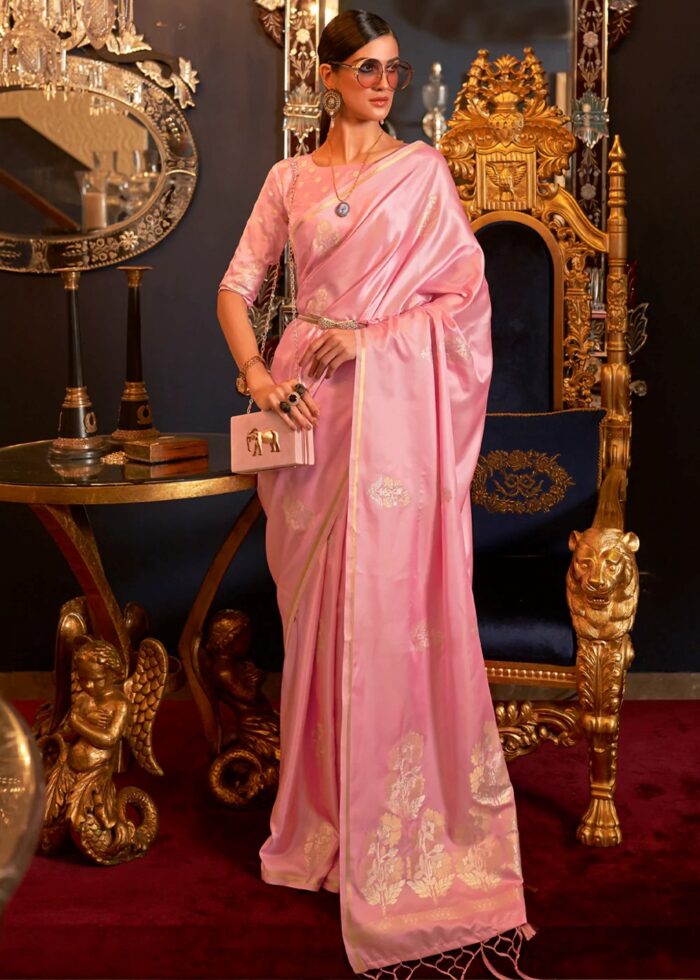 Pink Banarasi Satin Silk Saree