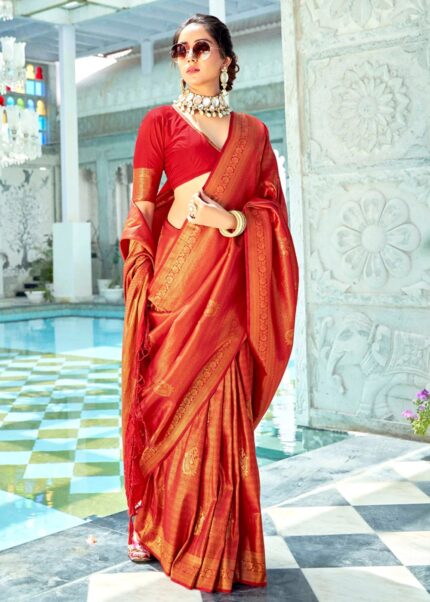 Red Woven Kanjivaram Silk Saree