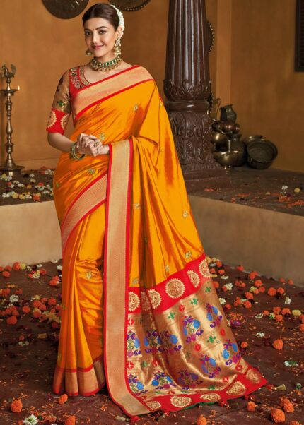 Orange Woven Paithani Silk Saree