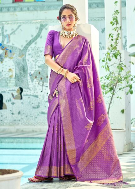 Violet Woven Kanjivaram Silk Saree