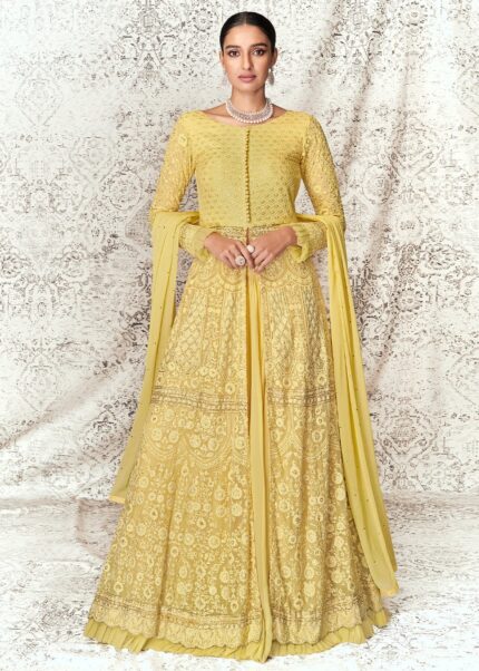 Yellow Embroidered Designer Skirt Top Set