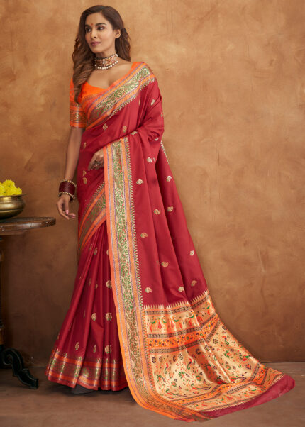 Auburn Maroon Banarasi Saree