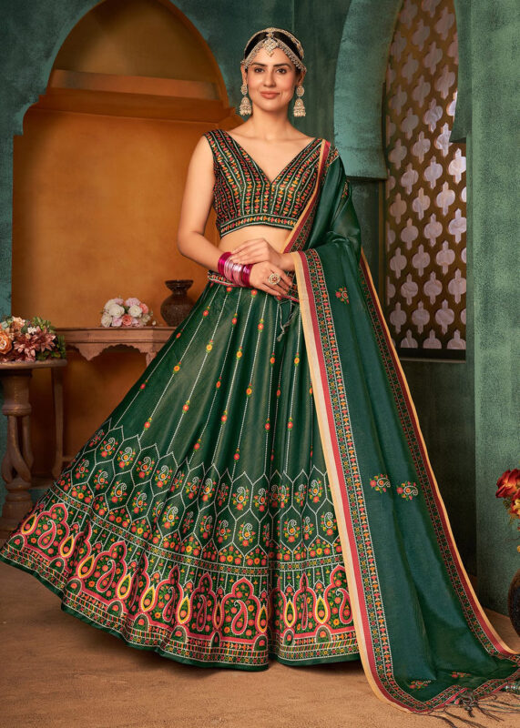 Dark Green Silk Lehenga Choli