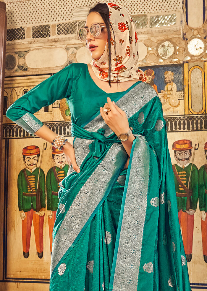 Deep Green Satin Silk Saree