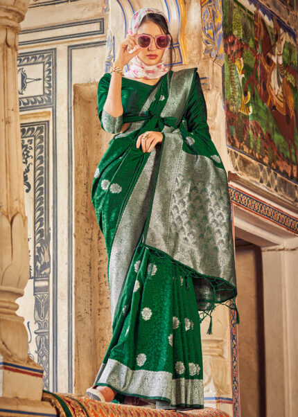 Forest Green Satin Silk Saree