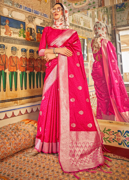 Fuchsia Pink Satin Silk Saree