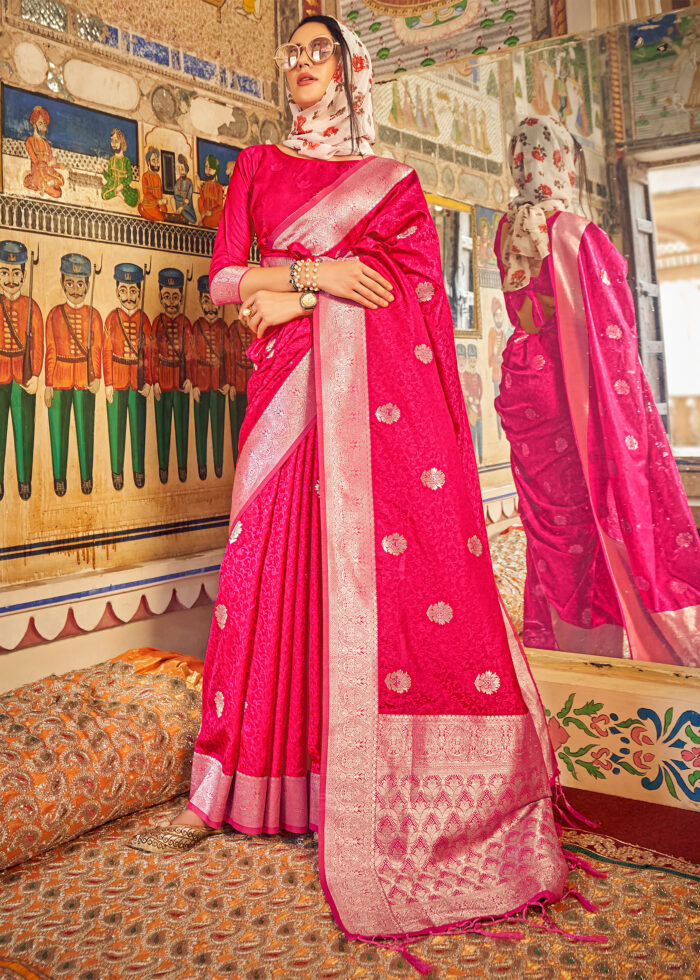 Fuchsia Pink Satin Silk Saree