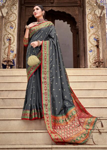 Graphite Banarasi Silk Saree