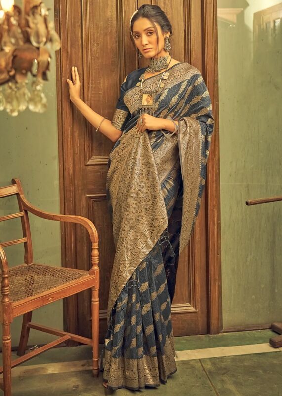 Gray Banarasi Silk Saree