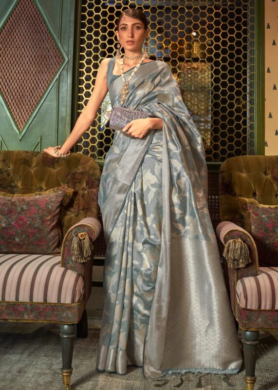 Gray Banarasi Silk Saree