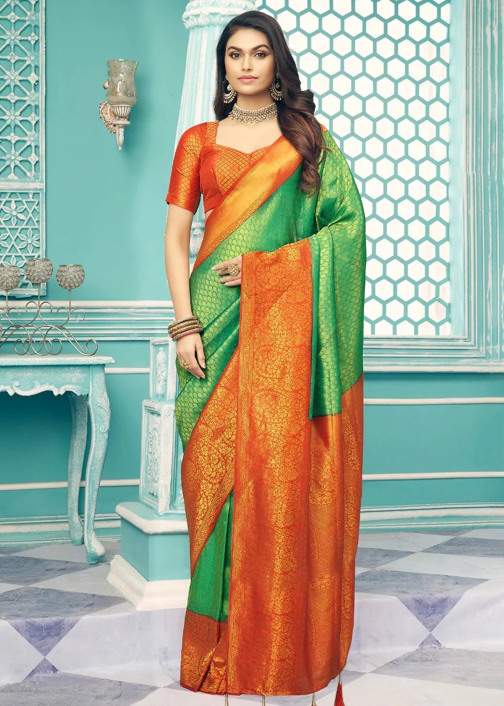 Traditional, Wedding Green color Kanjeevaram Silk, Silk fabric Saree :  1846960