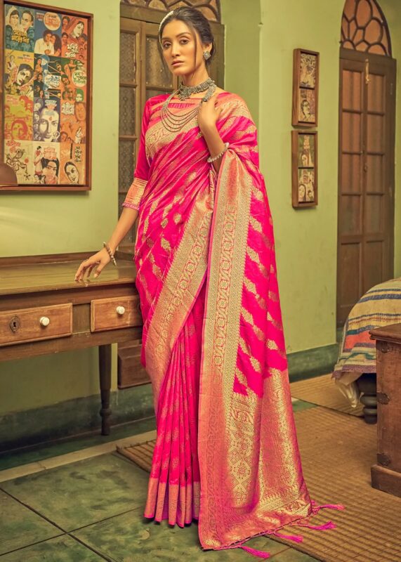 Hot Pink Banarasi Saree