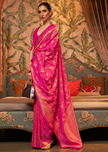 Hot Pink Banarasi Silk Saree