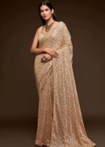 Beige Georgette Sequins Saree