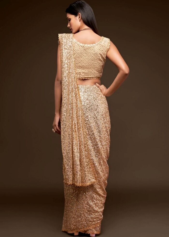 Beige Georgette Sequins Saree