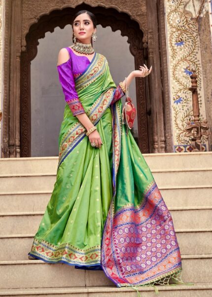 Lime Green Banarasi Saree