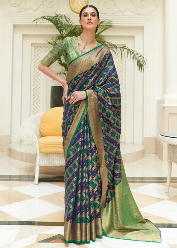 Mazarine Blue Patola Saree