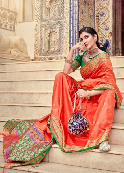 Orange Banarasi Silk Saree